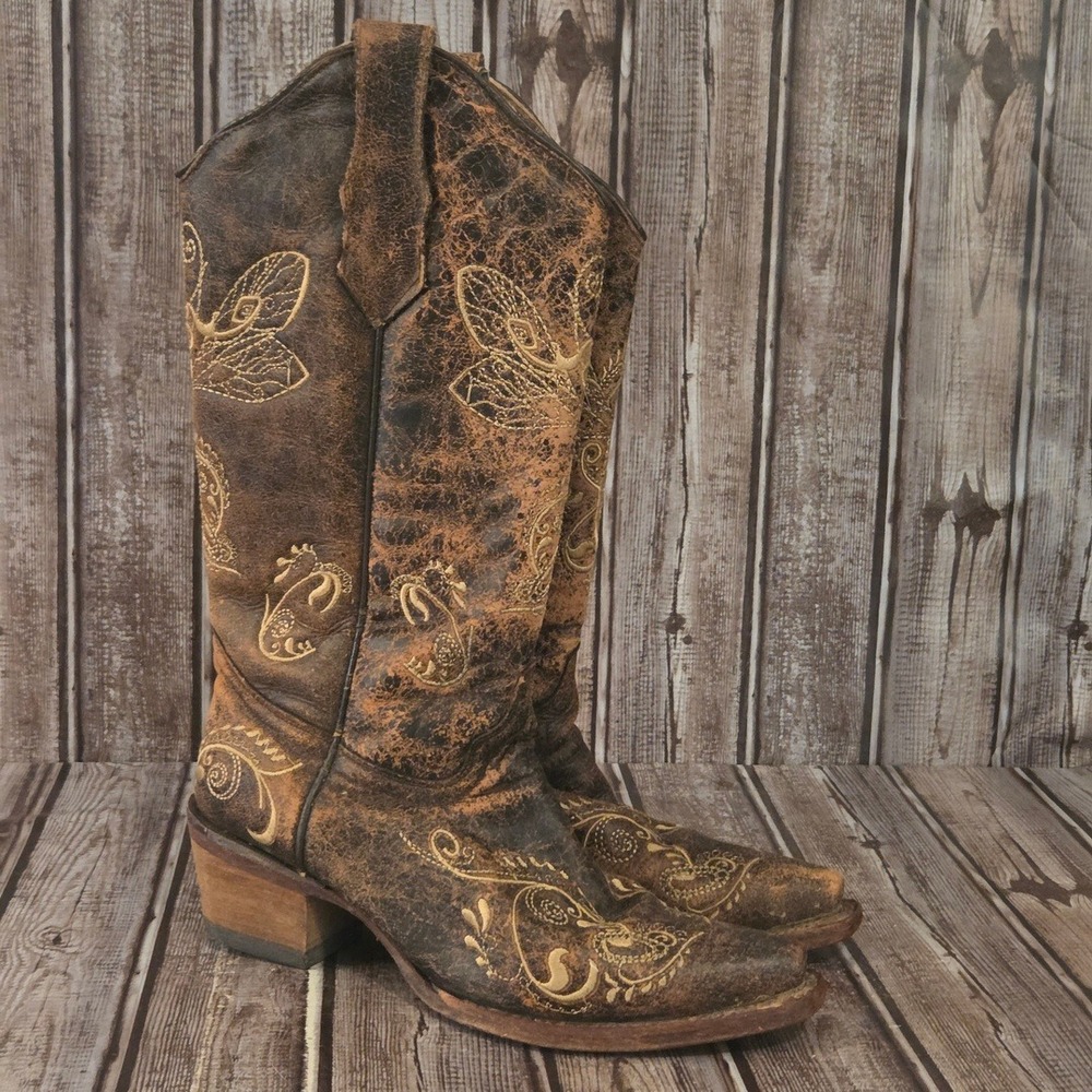 Sz 5.5 M Womens Circle G Corral L5001 Brown Distressed Dragonfly Western Boots